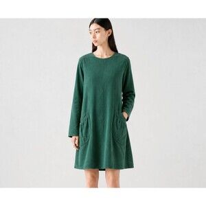 Kleen Corduroy Dress Womens M Green Long Sleeve Pocket Shift Casual Lagenlook